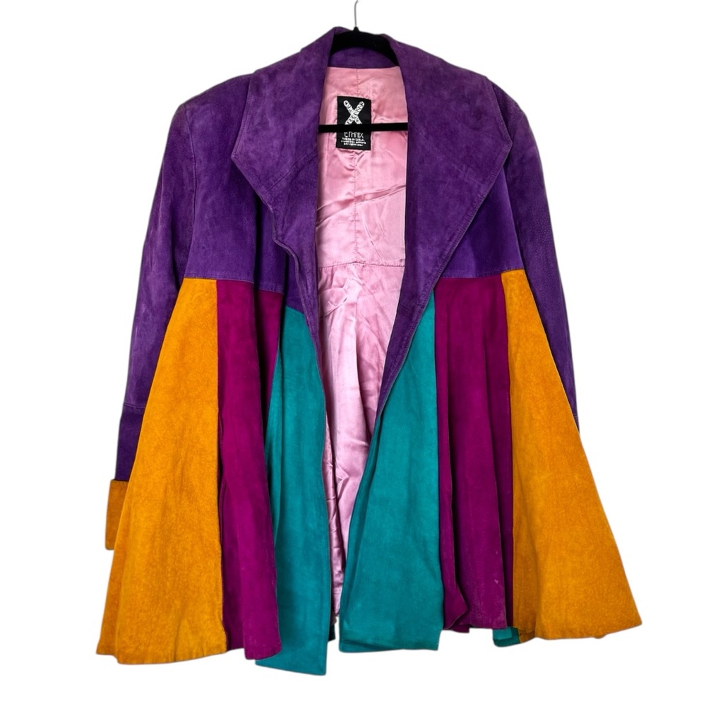 X by Ethnix Coat Vintage Suede Swing Color Block Open Front - Picture 3 of 11